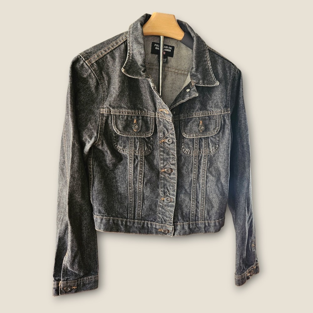 Polo Jeans Co. Ralph Lauren Kids Denim Jacket Black Wash‎ USA Made Large
